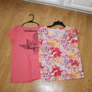 2 Large Lucky V Neck Tees